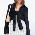 Princess Polly  NEW Everleigh Black Front Tie Collared Blouse Top Photo 0