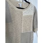 Chico's  Cotton Blend Beige Patchwork Lace Wool Blend Pullover Knit Boho Sweater M Photo 1