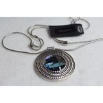 NWT Scroll & Dot Dazzling Blue Crystal Silver Tone Snake Chain Pendant Necklace Photo 2
