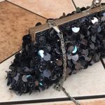 Vintage Y2K black sequin beaded clutch cocktail purse evening bag with chain Photo 1