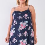 Boutique Ganji Plus Navy Floral Crochet Trim Slip Dress 1X Photo 0