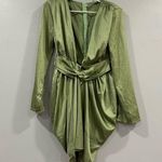 SheIn Green Satin Plunge Neck Long Sleeve Dress Medium M Photo 1