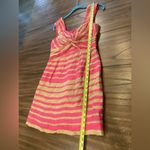 Nanette Lepore  Pink Striped Silk Linen Sleeveless mini v neck dress 6 Photo 3