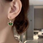 18K Gold Plated Green Crystal Butterfly Dangle Drop Earrings for Women Photo 3