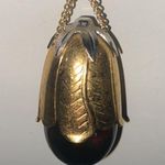 Vintage Avon Eggplant Shaped Perfume Bottle Holder Pendant Necklace 26" Gold Photo 4