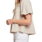 Lost + Wander  Coastal Dreams Puff-Sleeve Lace Up Blouse XS/S Babydoll Peplum Photo 2