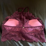 PINK - Victoria's Secret Victoria’s Secret PINK lace halter bralette in a deep maroon shade Photo 1
