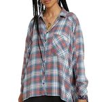 Urban Outfitters Brendan Pink Blue Drapey Flannel Button Down Shirt NWOT Small Photo 0