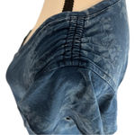 White House | Black Market  blue floral t-shirt, ruching on shoulders, size M EUC Photo 3