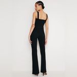 Good American  Black Cargo Tank Bootcut Jumpsuit Full Length LaceUp Pockets S NWT Photo 1