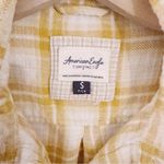 American Eagle  Cropped Flannel Plaid Button Down Long Sleeve Cotton Yellow Cream Photo 3