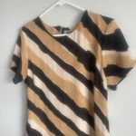 Mlle Gabrielle Vintage Gabrielle Black Tan Cream Striped Short Sleeve Shift‎ Mini Dress Medium Photo 1