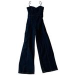 EXPRESS Dark Denim Back Cutout Hyper Sculpt Wide Leg Jumpsuit. Medium Photo 4