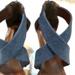 White House | Black Market WHBM Moon 6.5 chambray faux wood wedge sandal heels 3069 Photo 2