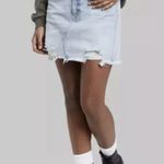 Wild Fable #53 Distressed Mini Skirt in Light Wash Photo 2