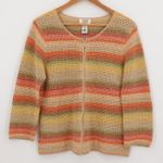 Talbots Hand Knit Striped Cardigan Sweater Womens Zip Front Linen Coastal Size L Photo 0