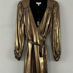 Gianni Bini NWT Noa V-Neck Gold Metallic Lame Wrap Dress Photo 2