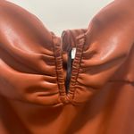 Kirious  Faux Leather Mini Dress Brown Strapless Style Babydoll Y2K Size Medium Photo 3