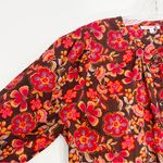 Sundry  Floral Puff Sleeve Buttondown Shirt in Mahogany Garnet Size Medium Photo 6