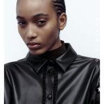 ZARA Faux Leather Oversized Button Down Shirt Tunic Black L NWT Vegan Leather Photo 4