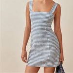Reformation  Brigitte Linen Dress 6 EUC Blue White Gingham Cottagecore Smocked Photo 6
