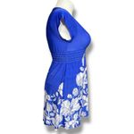 Cristina Love Womens Empire Waist Babydoll Mini Dress Smocked Floral Blue Large Photo 2