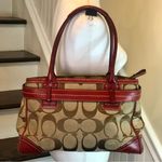 Coach Hampton Signature Logo Canvas Red Leather Shoulder Bag Rare Photo 1
