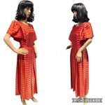 American VTG unbranded Jacquard stripe orange formal short sleeve dress x small Photo 3