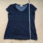 Loft Navy Blue & White Polka Dot Short Sleeve Cotton T Shirt - Size L - VGUC Photo 4