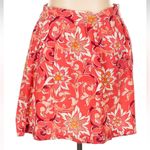 Loft Ann Taylor  Tropical Floral Coral Pink Linen Pleated Full Skirt Size Large L Photo 1