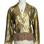 Sandy Starkman Silk Brocade Beaded Ruffle Lace Jacket M | Fairycore Regencycore Gold Size M Photo 0