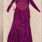 Mac Duggal NWOT  Bright Pink Sequins Long Sleeves Open Back Gown 10891 Sz 4 Photo 4