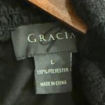 Gracia  Women’s Black Dot Detail Smocked Cuff Sheer Sleeve Peplum Hem Top Size L Photo 2