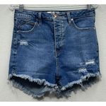 We The Free  Curvy Jean Shorts Womens Sz 29 Blue Denim Ultra High Rise Frayed Photo 0