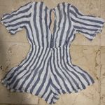 Luxxel Blue And White Striped Romper Photo 1