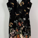 ZARA  WOMAN Black Floral V Neck Cap Sleeve Sheath Dress Size M Photo 0