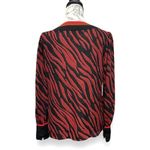 EXPRESS S Red Black Zebra Print V-Neck Blouse Long Sleeve Button Cuff Top Y2K Photo 6