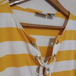 Chico's 1 M Rugby Striped Long Sleeved Lace Up Top in Yellow White Photo 6