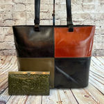 Patricia Nash Bundle Tooled Cauchy Wallet Braden Tote Colorblock Olive Leather Photo 0