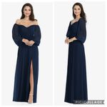Dessy Collection 3104 Long Sleeve Chiffon Gown Midnight Navy Blue 12 Photo 2