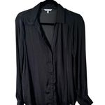 Naked Zebra Women's Black Long Sleeve V-Neck Silky Button Up Shirt Blouse Size L Photo 0