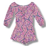Lilly Pulitzer Lana Off The Shoulder Long Sleeve Shorts Romper Pink Blue XS Photo 13
