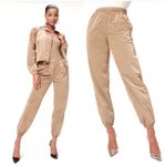 Good American Shine Boyfriend Pant Size XL Jogger PullOn Metallic Tan Athleisure Photo 1