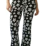 Urban Outfitters Black Bryn Pull On Flare Pants Daisy Floral Print Size XS Retro Photo 0