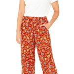 Loft  Pants Wide Leg Crop Elastic Tie Waist Orange Floral Women’s Size Medium Photo 0