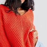 Free People Sunset Dark Orange Chunky Knit Oversized V Neck Sweater XS NWOT Photo 0