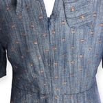 Magari Italy Denim Blue Rose Gold Polka Dots Knee Length Fit & Flare Dress Size M Photo 4