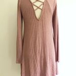 Long Sleeves Laced Strap Open Back Knit Dress Pink Size XS Photo 2