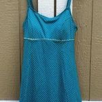L.L.Bean Empire Swim Dress One Piece Swimsuit Teal Polka Dot Size 12 UPF 50+ Photo 0