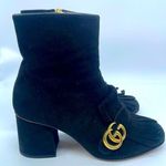 Gucci  Black Suede leather Fringe trim GG marmont ankle boots 38 Photo 0